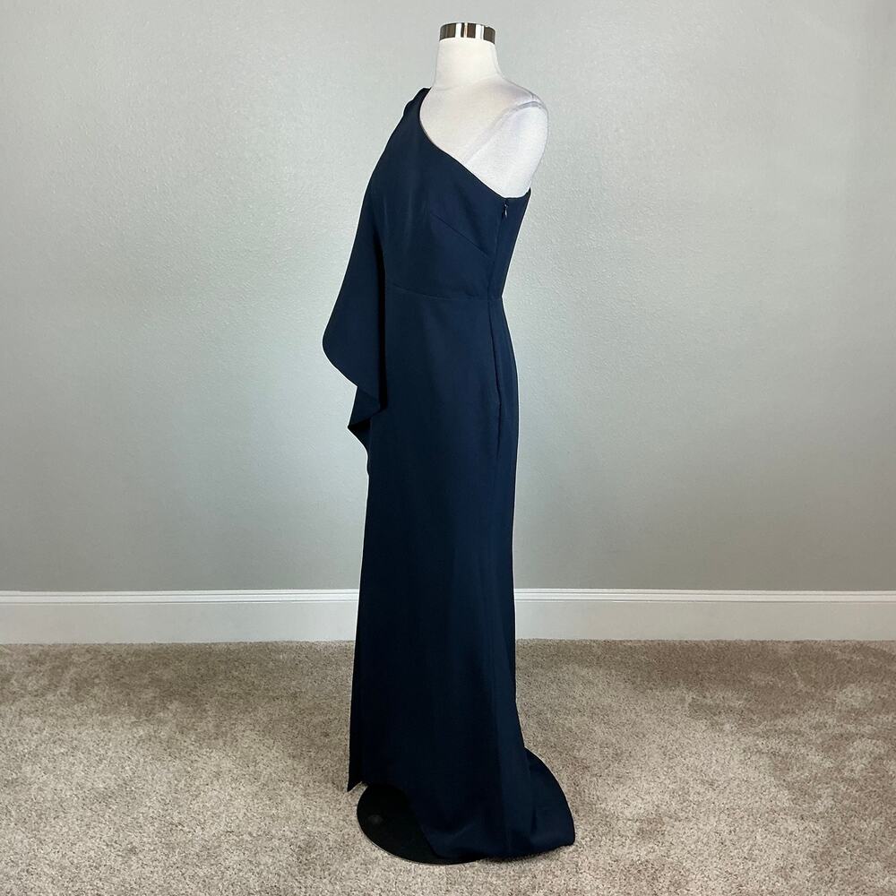 Vince Camuto Blue Evening Gown One Shoulder Ruffled Long A-Line Dress Size 6 - Picture 5 of 13